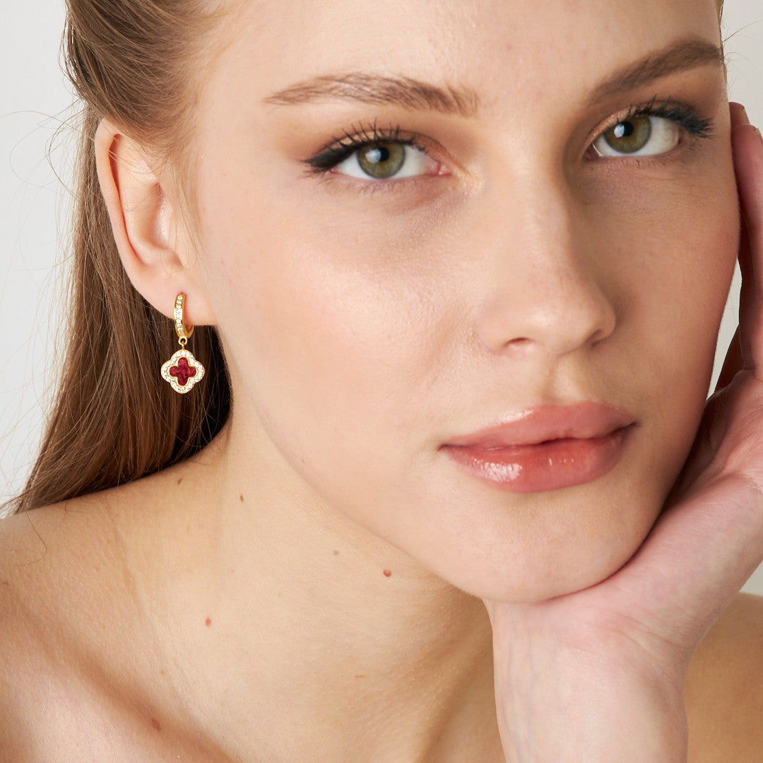 Colorful Stone Clover Earrings - 925 SILVER