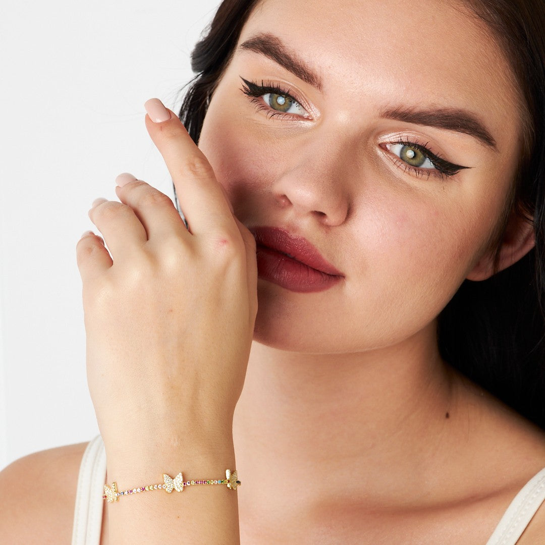 Butterfly Bracelet with Colorful Stones - 925 Silver