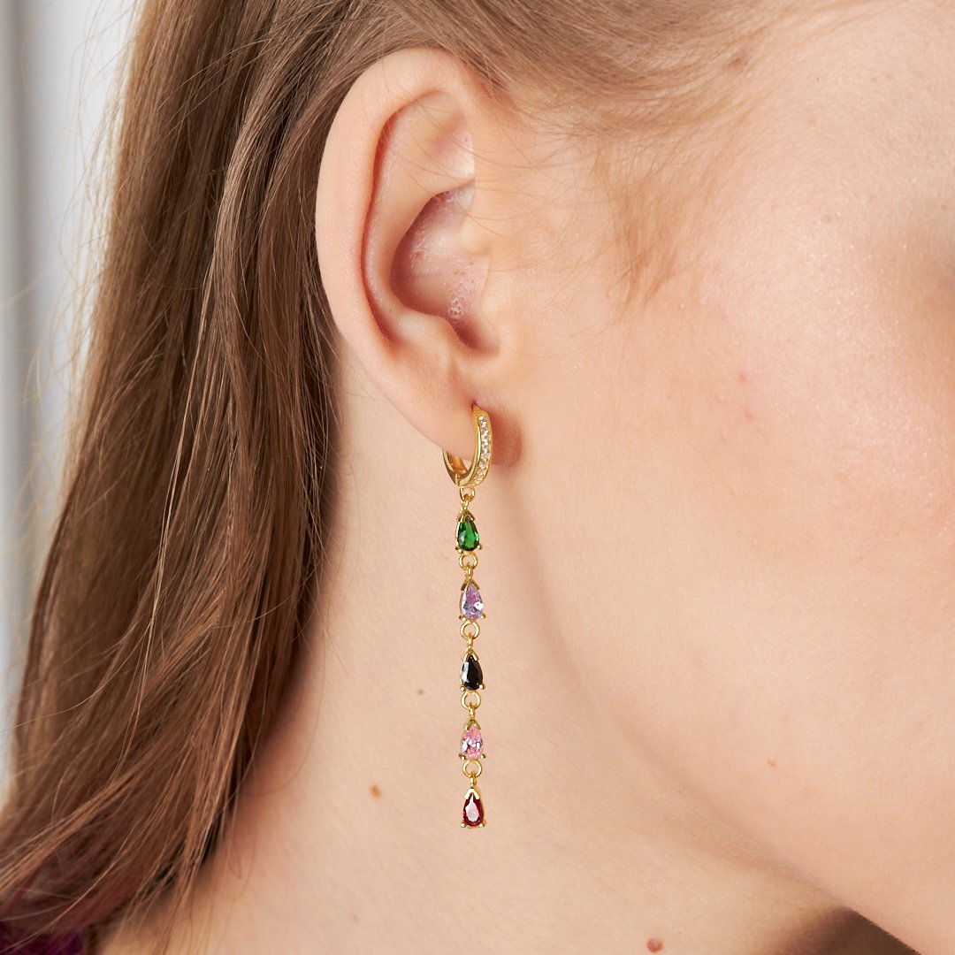 Colorful Stone Dangling Earrings - 925 SILVER