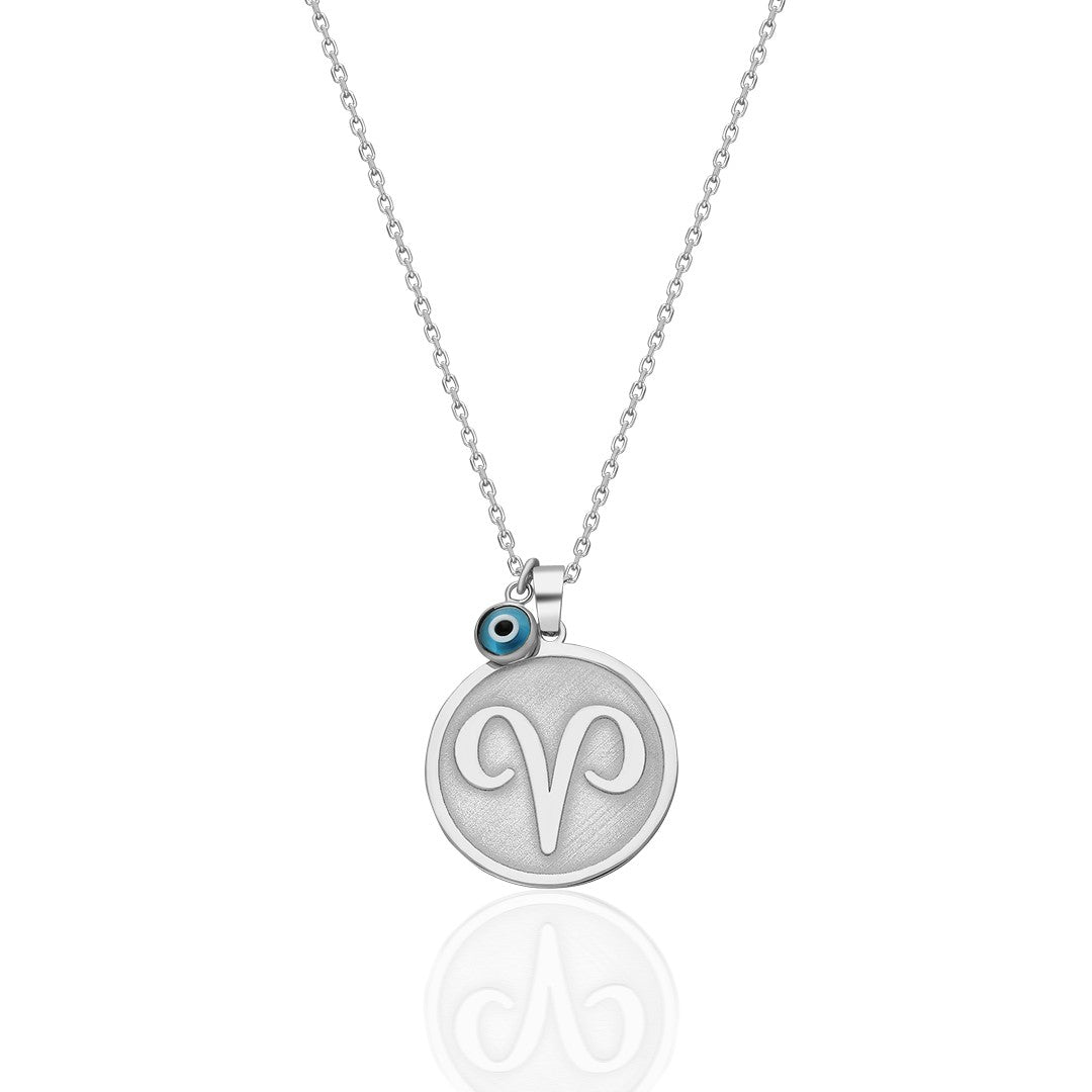 Evil Eye Round Aries Necklace - 925 SILVER