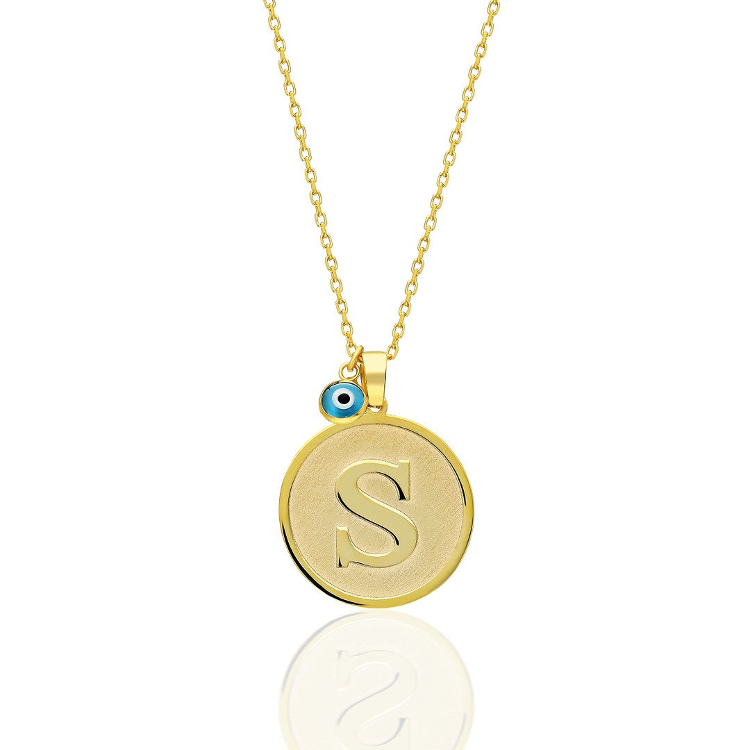 Oval Necklace with Evil Eye Letter - 925 Silver