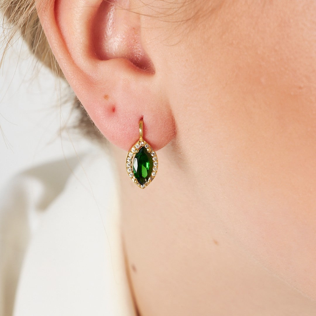 Elegant Green Stone Water Drop Earrings - 925 SILVER