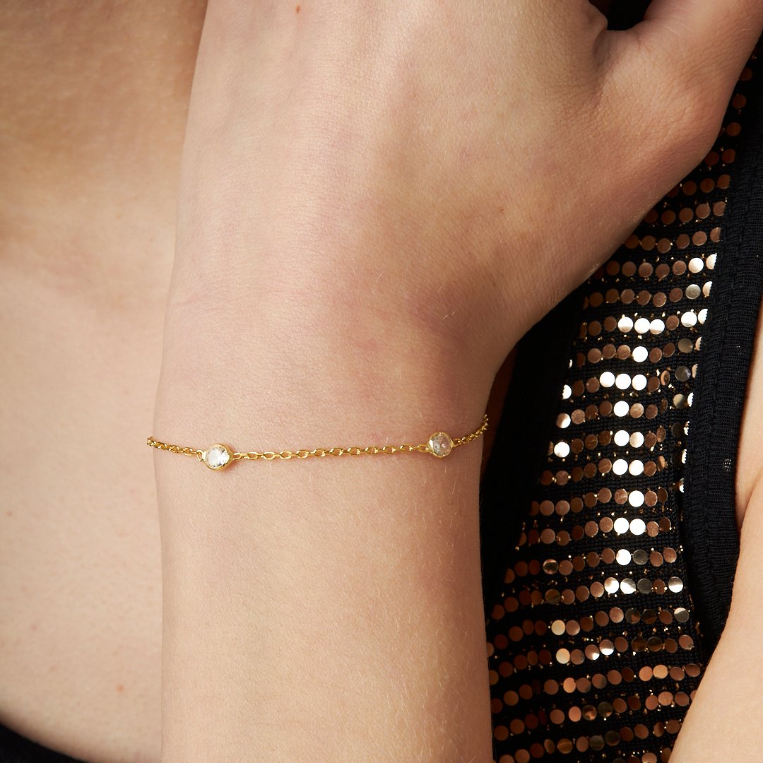 Simple Chain Bracelet with Small Stones - 925 SILVER