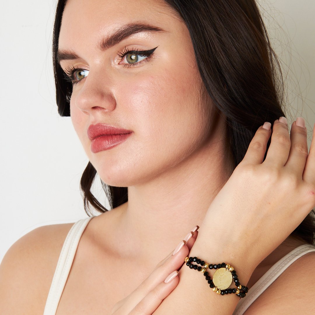 Black Stone Rope Bracelet - 925 SILVER