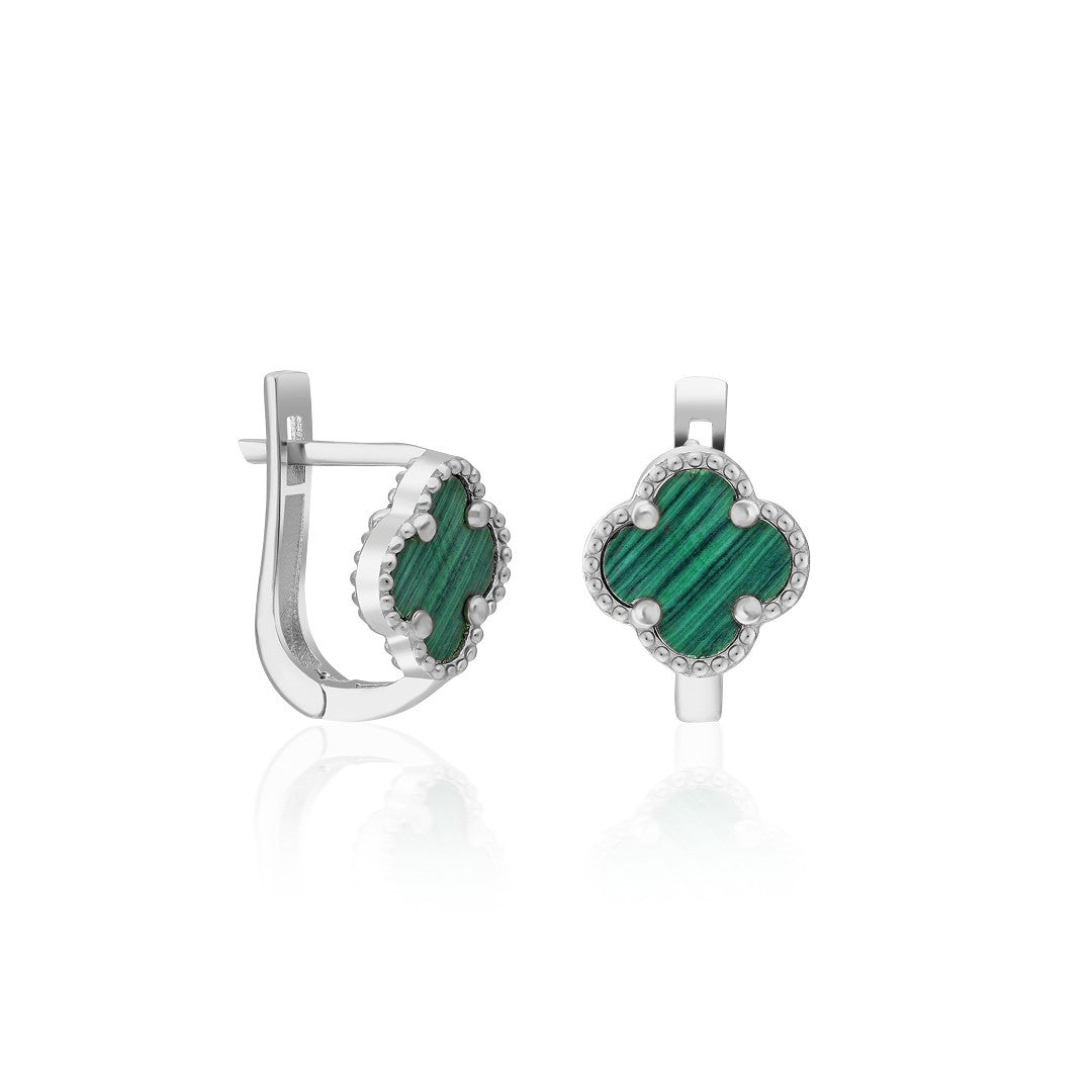 Green Stone Clover Leaf Earrings - 925 SILVER