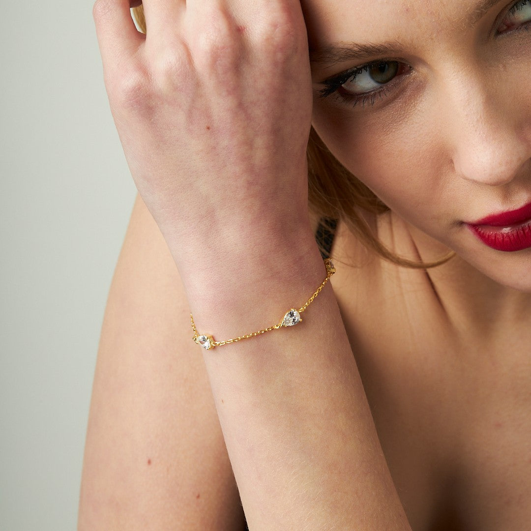 Three Stone Teardrop Bracelet - 925 SILVER