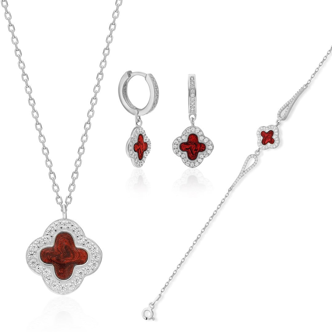 Colorful Four Leaf Clover Set - 925 SILVER