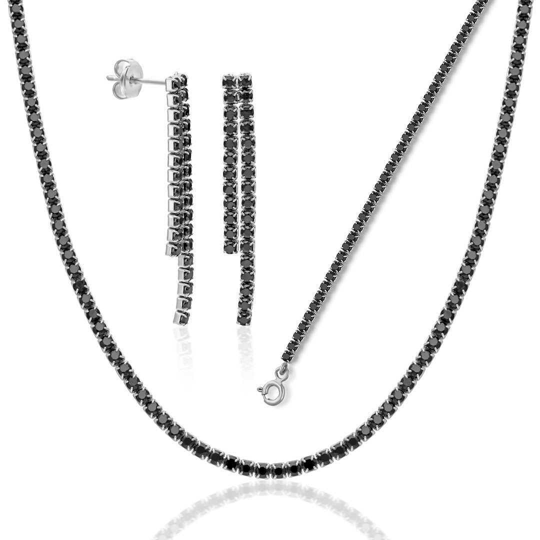 HALSKETTE MIT SCHWARZE STEIN SET | 925 SILBER