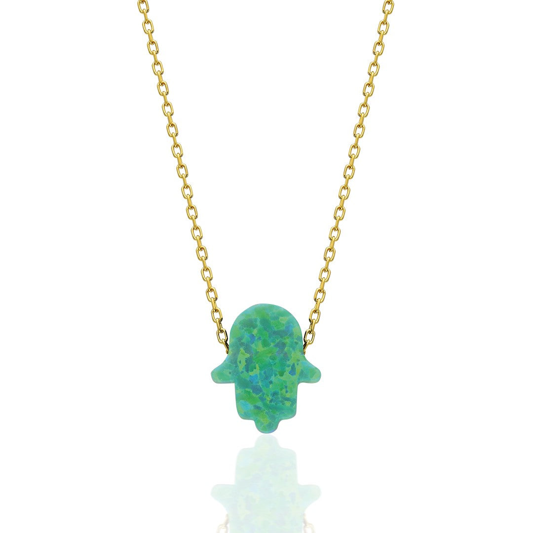 Original Green Opal Fatima Hand Necklace - 925 SILVER