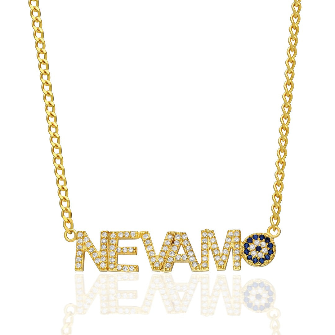 Evil Eye Stone Name Necklace with Letters - 925 Silver