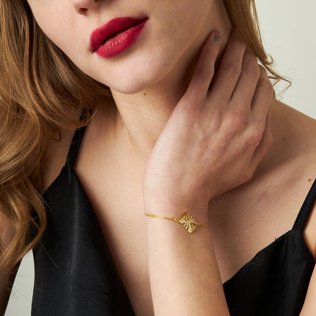 Square Bracelet with Stones - 925 SILVER