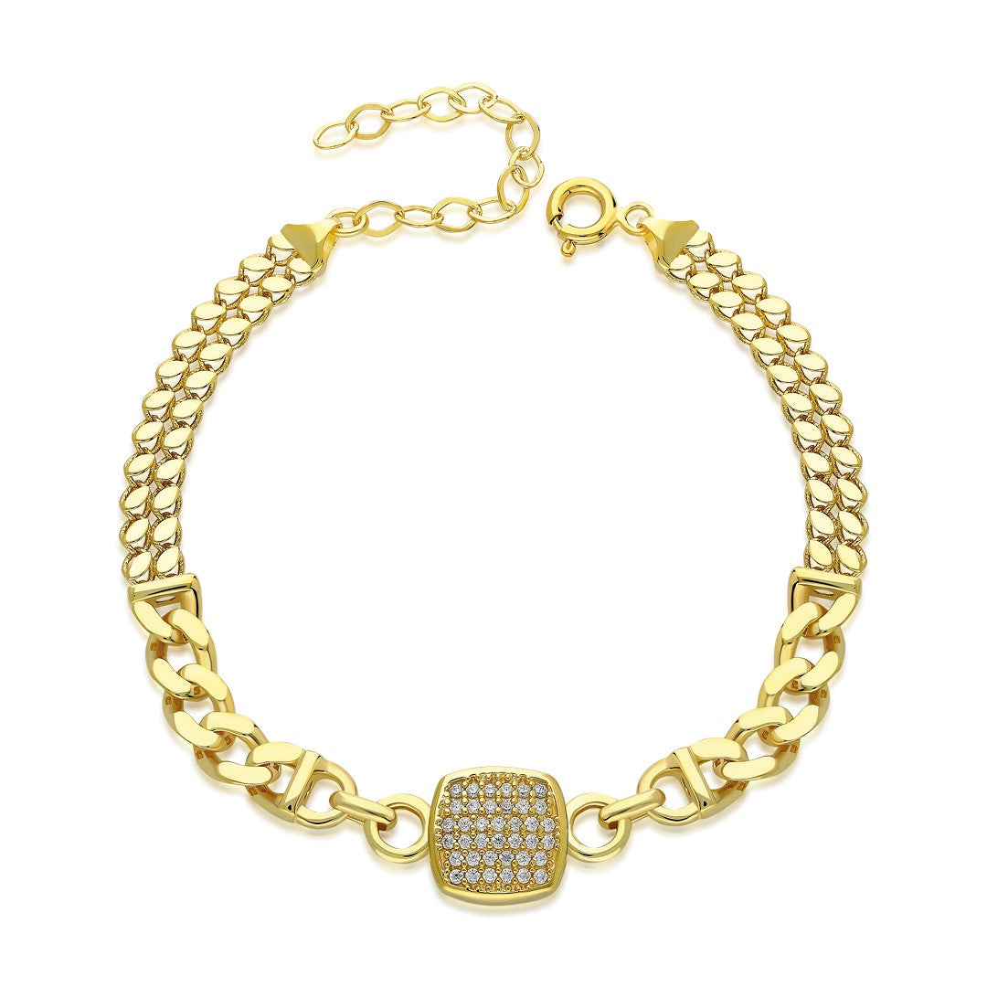 Square Two Chain Stone Bracelet - 925 SILVER