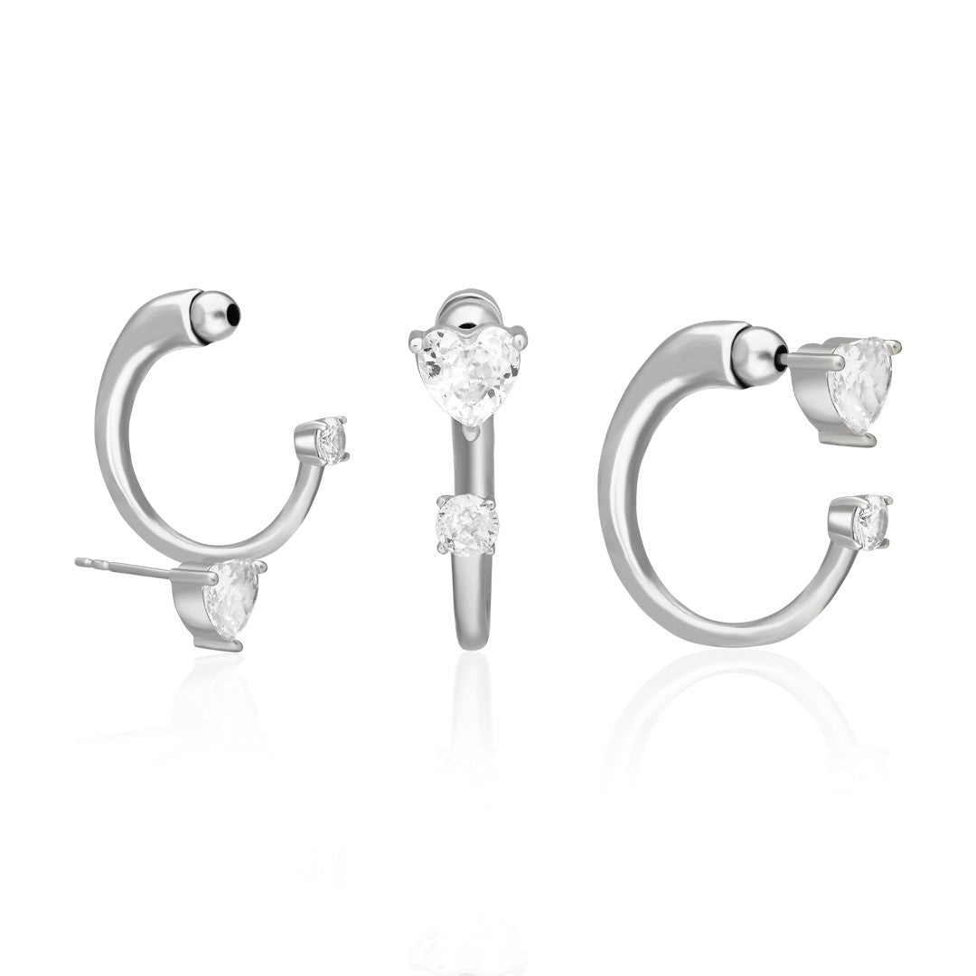 Minimal Half Earring with Heart Stone - 925 SILVER