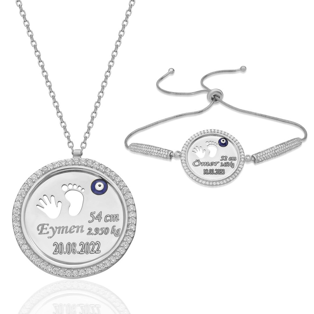Newborn Set with Stone Plate - 925 SILVER