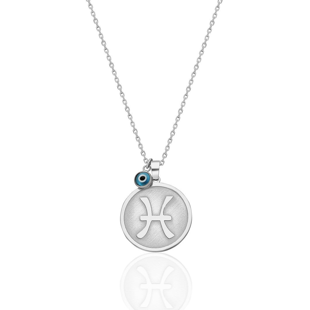Evil Eye Round Pisces Necklace - 925 SILVER