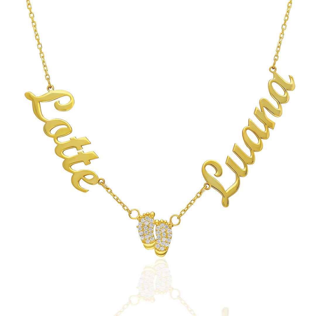 Two Name Footprint Necklace - 925 Silver