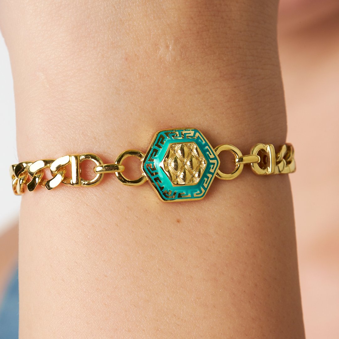 Colorful Hexagonal Double Chain Bracelet - 925 SILVER