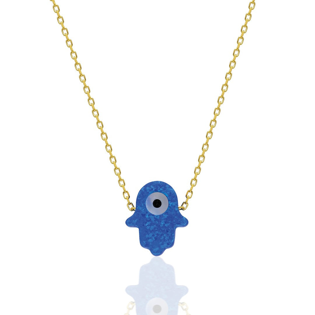 Original Opal Fatima Hand Necklace with Eyes - 925 Silver