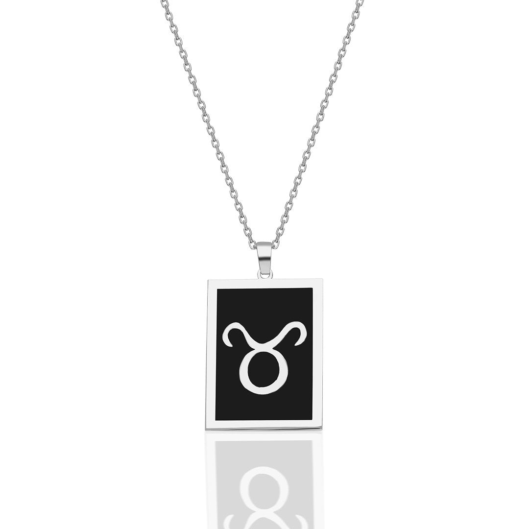 Black Rectangular Taurus Necklace - 925 SILVER