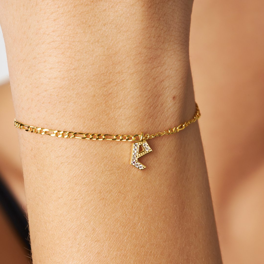 Figaro Stone Letter Bracelet - 925 SILVER