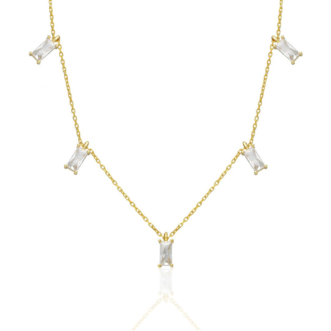 Chain Baguette Stone Necklace - 925 SILVER