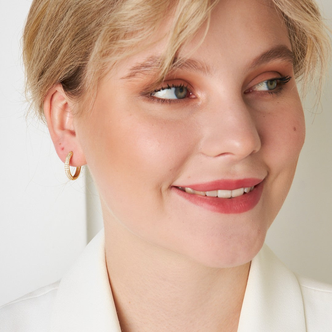 Semicircular Stone Hoop Earrings - 925 SILVER