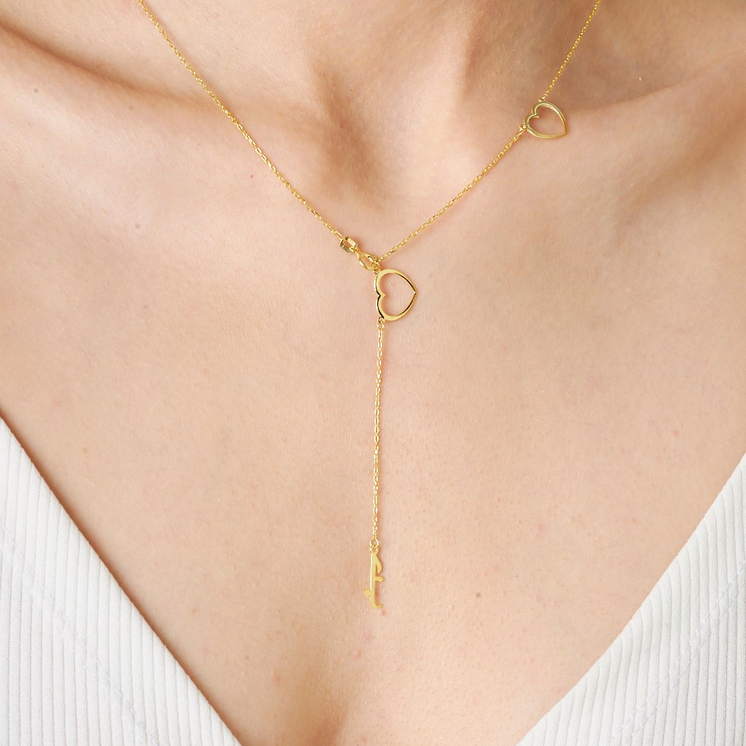 Arabic Name Necklace with Two Hearts - 925 Silver