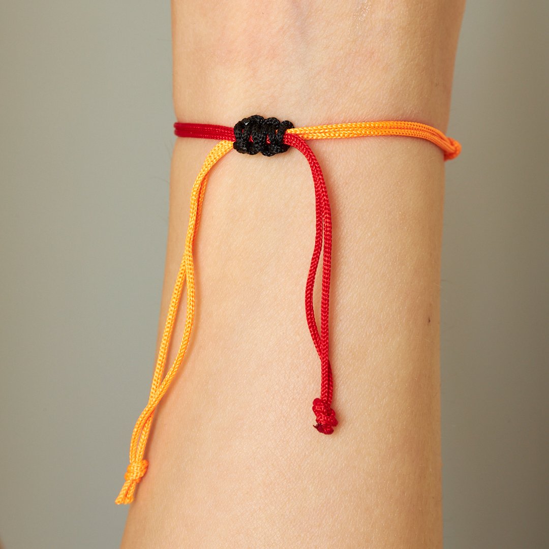 Red Orange Rope Bracelet with Star and Crescent - 925 SILVER