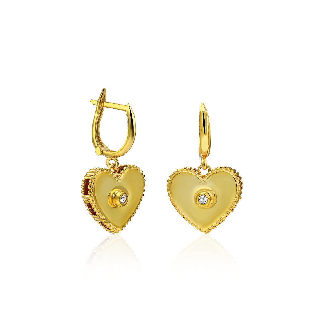 Stone Heart Earrings - 925 SILVER