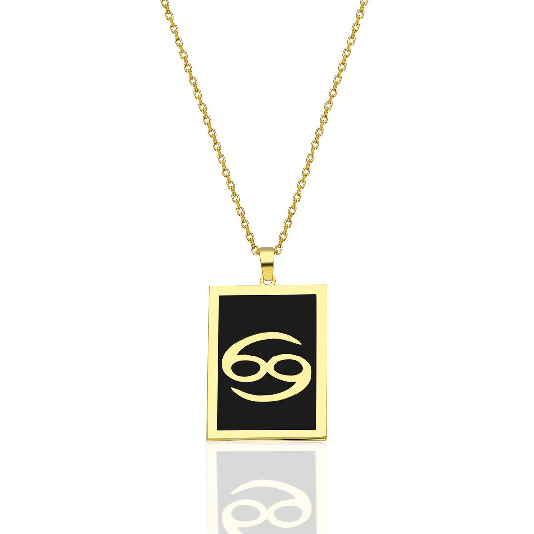 Black Rectangle Cancer Zodiac Necklace - 925 SILVER