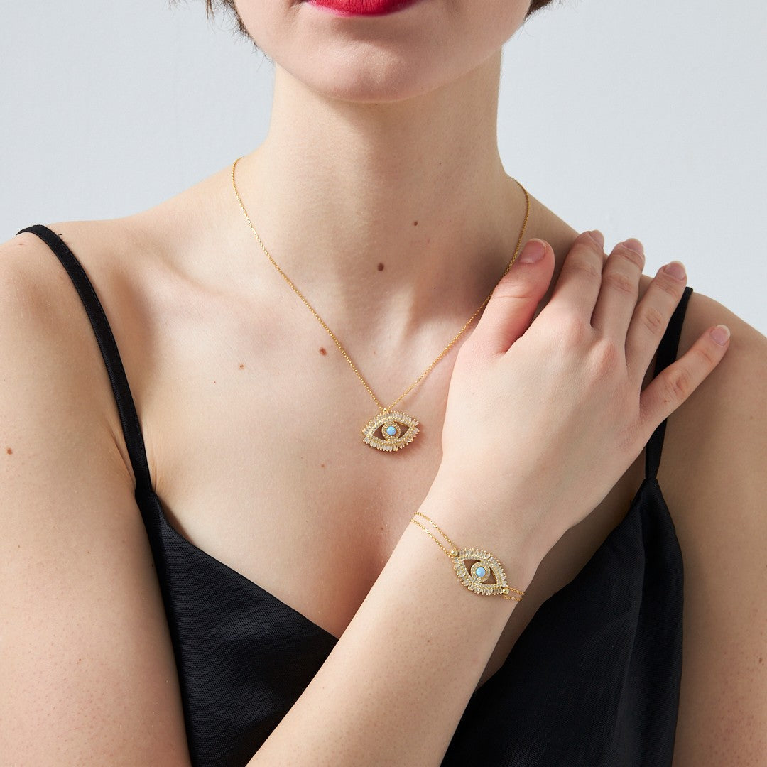 Turquoise eye set with baguette stones - 925 SILVER