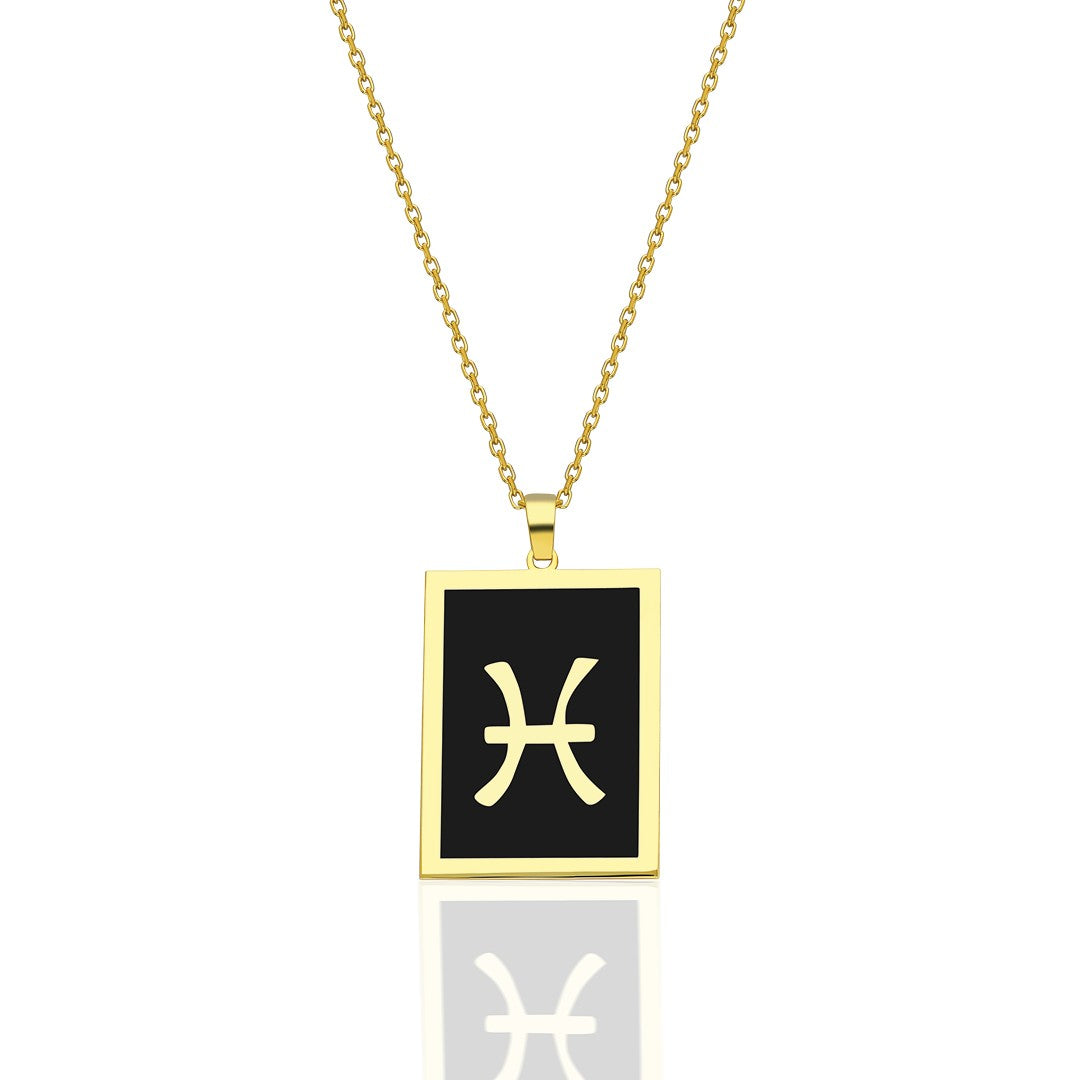 Black Rectangle Pisces Necklace - 925 SILVER