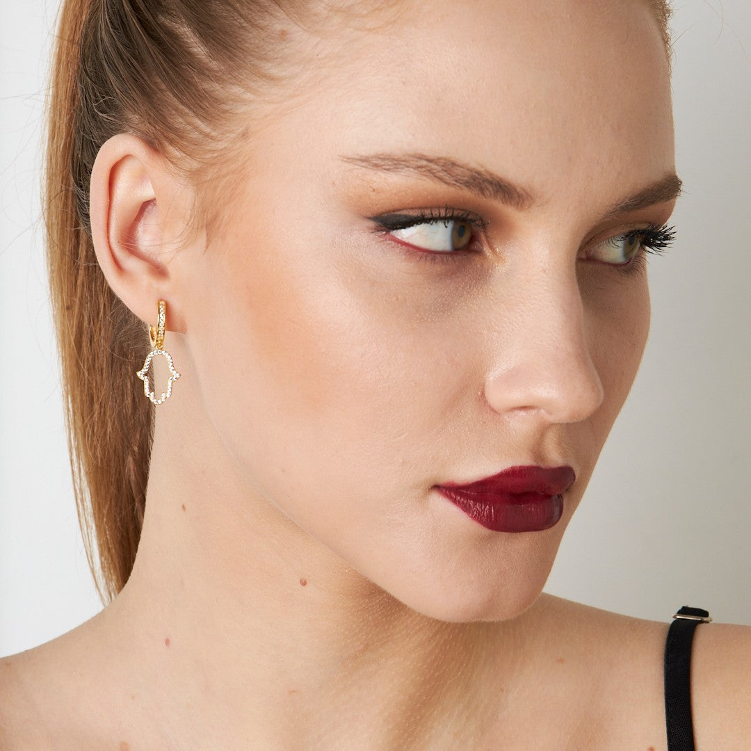 Fatima Mother's Hand Earring with Stones - 925 SILVER