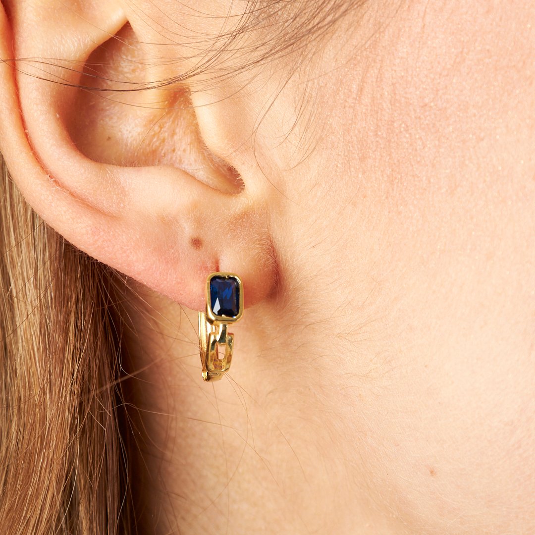 Baguette Earrings with Navy Blue Stones - 925 Silver