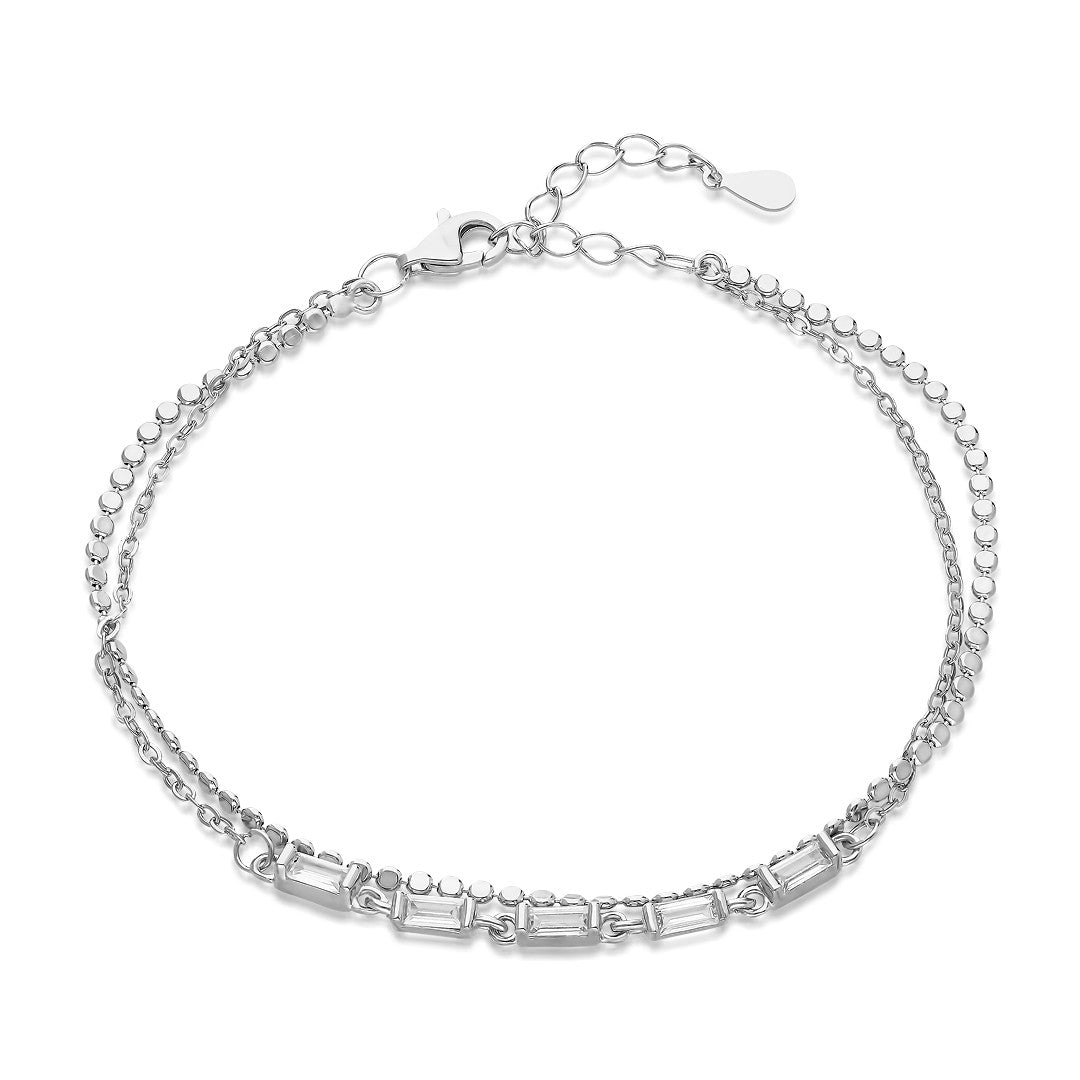 Baguette Bracelet with Two Chains - 925 SILVER