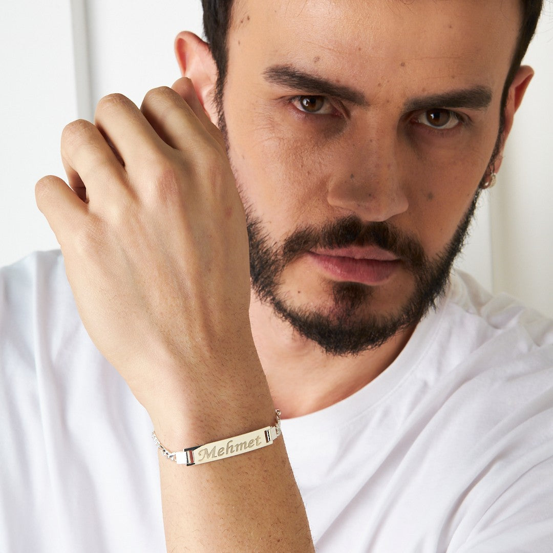 Name Bracelet with Plate - 925 SILVER
