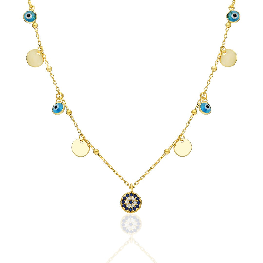 Sequin Evil Eye Bead Necklace - 925 SILVER