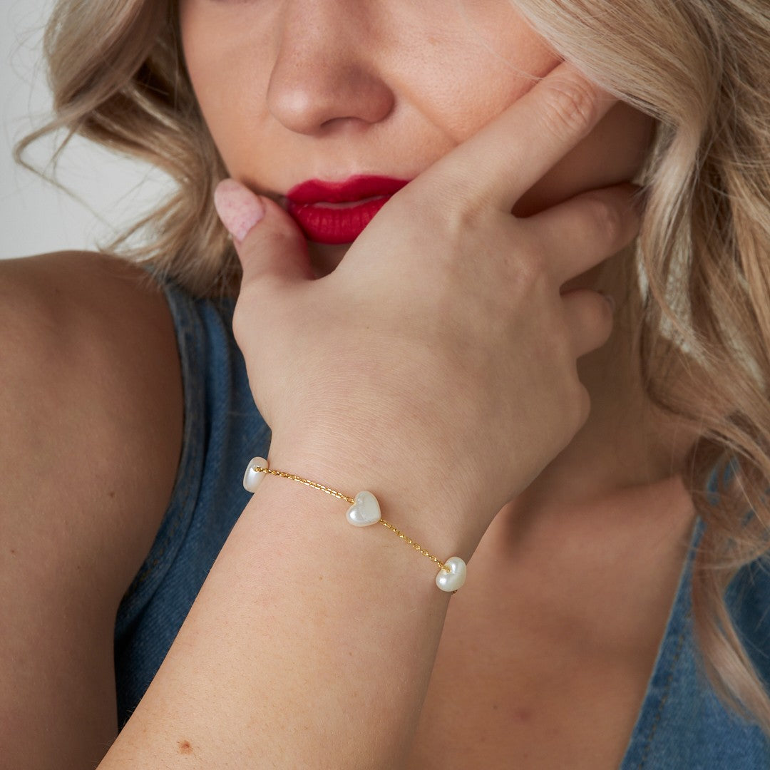 Heart Beaded Bracelet - 925 SILVER