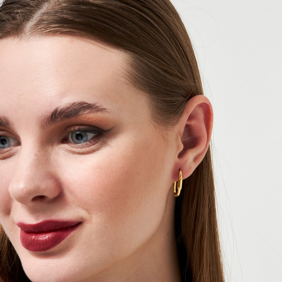 Oval Cylindrical Hoop Earrings - 925 SILVER