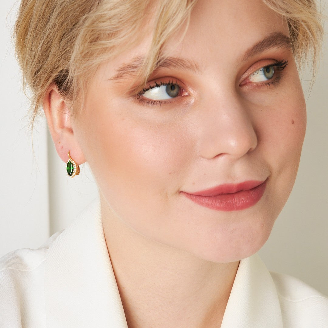 Elegant Green Stone Water Drop Earrings - 925 SILVER