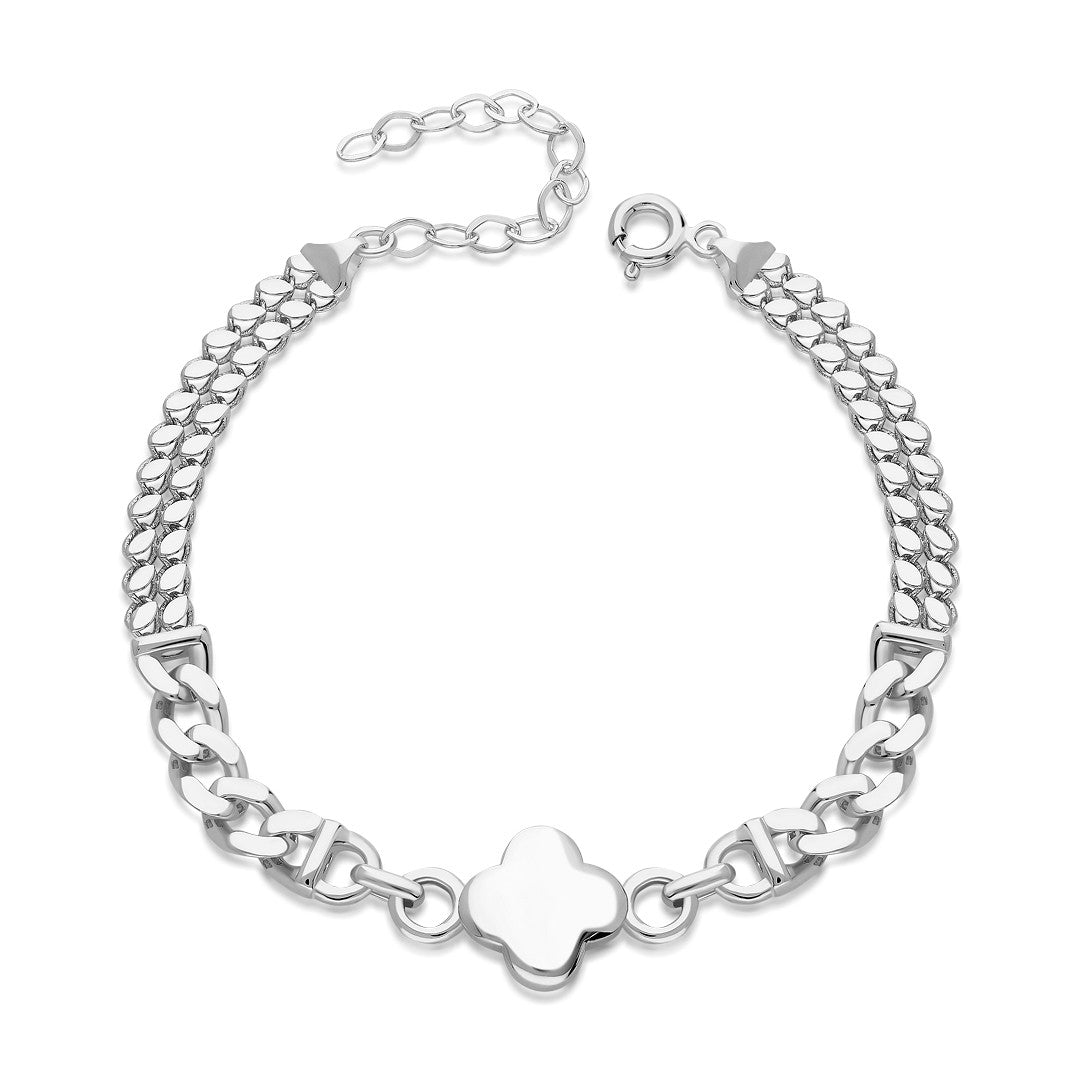Simple Clover Bracelet with Two Chains - 925 SILVER