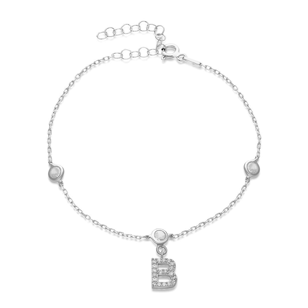 BUCHSTABEN ARMBAND MIT ZIRKONIA STEIN | 925 SILBER