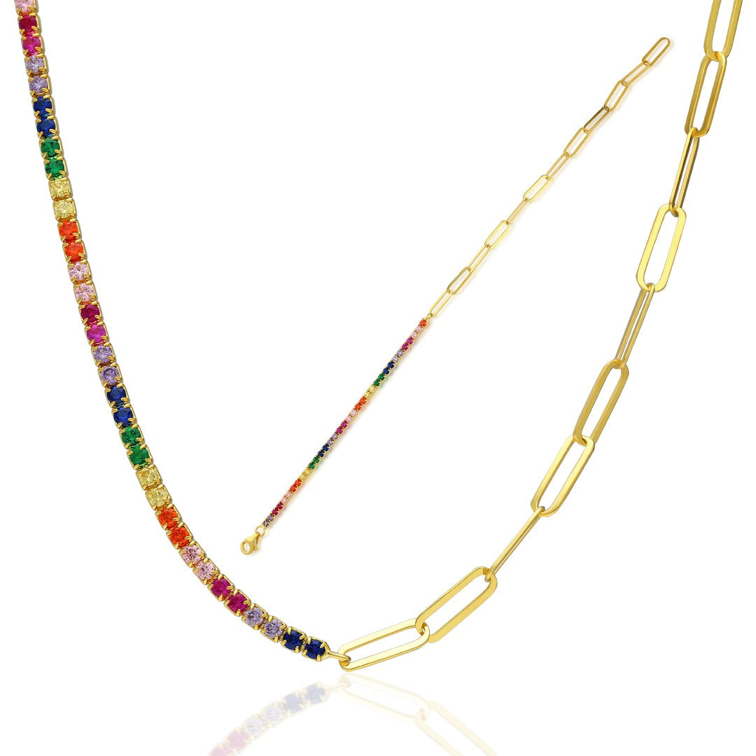 BUNTE ZIRKONIA KLAMMER KETTE SET | 925 SILBER