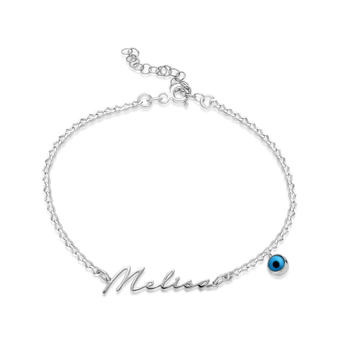 Evil Eye Bead Horizontal Signature Bracelet - 925 Silver