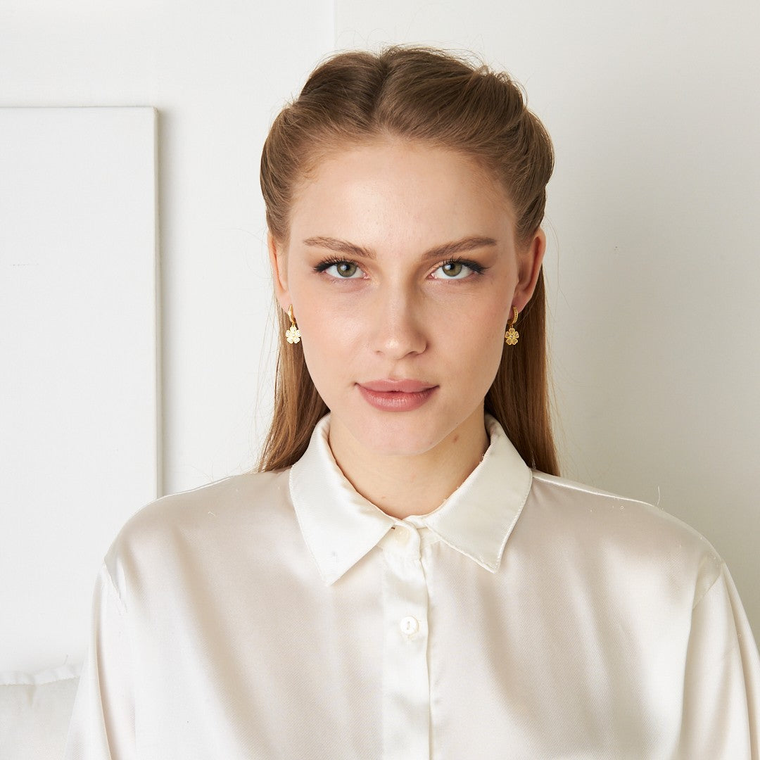 Zircon Stone Flower Earrings 2 - 925 SILVER