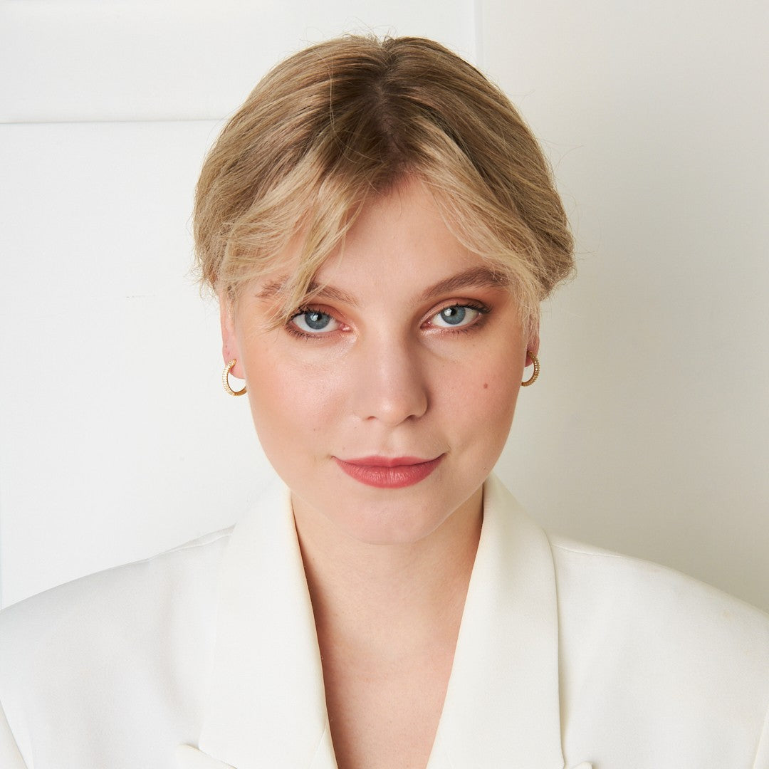 Semicircular Stone Hoop Earrings - 925 SILVER