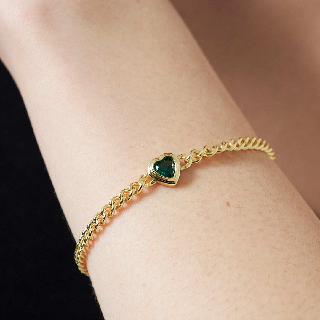 Zircon Heart Detailed Chain Bracelet - 925 SILVER