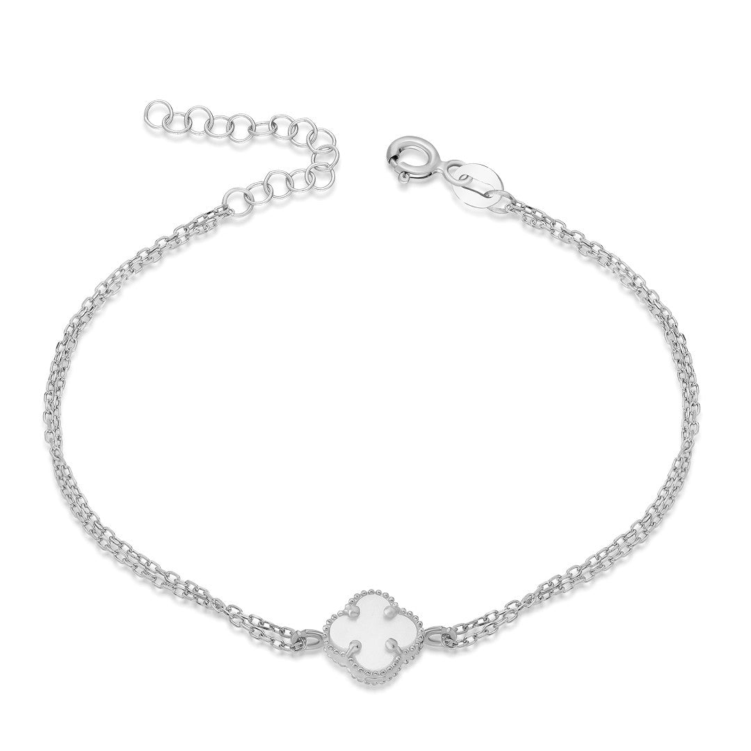 White Stone Clover Leaf Bracelet - 925 SILVER