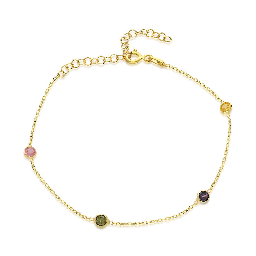 Three Stone Colorful Chain Bracelet - 925 SILVER