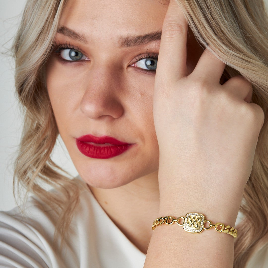 Square Stone Two Chain Bracelet - 925 SILVER